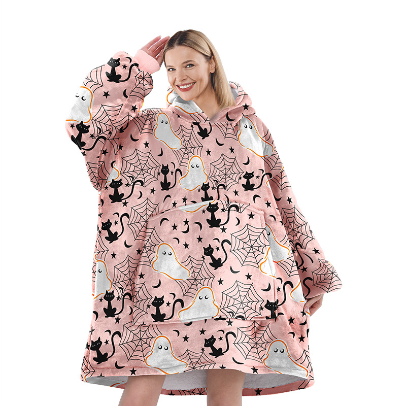 Halloween gran franela pareja ropa casera casual pijamas calentamiento europeo y americano encapuchado pijama perezoso