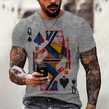 跨境电商短袖男士3dT恤 休闲3D数码扑克印花无领休闲情侣服装透气