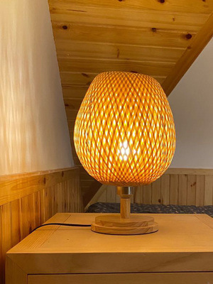 日式和风实木装饰台灯创意竹编北欧ins禅意新中式卧室床头灯