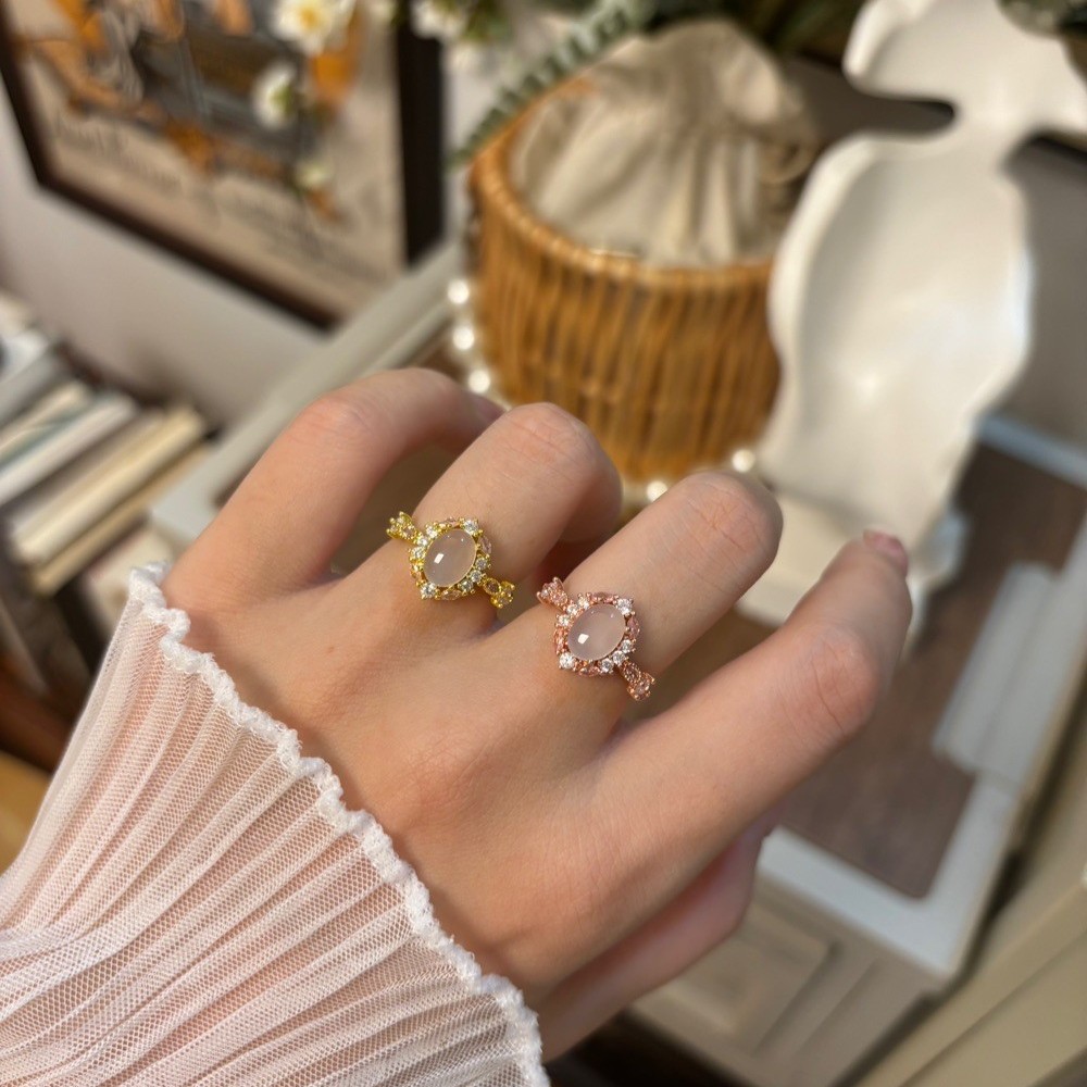 New Chinese Style Dove Agate Zirconia Ring for Women, Fashion Light Luxury High-end Open Adjustable Finger Ring Cross-border Item