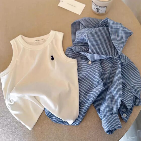 Children's Thin Coat 2025 Spring and Summer Korean Plaid Sun Protection Clothing for Boys and Girls Baby Hooded Shirt Children's Cardigan Trendy
