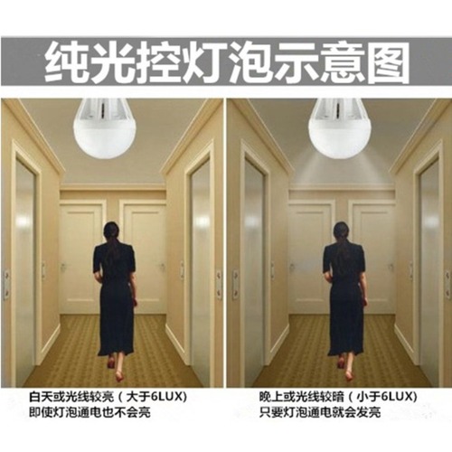 Smart light control LED bulb that turns on automatically when it gets dark, pure light control sensing bulb, 3W 5W 7W 9W 12W energy-saving bulb