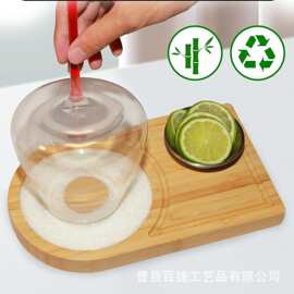 竹木香料容器盐边盒调酒师工具盐杯沾糖盘套装木制鸡尾酒调味托盘