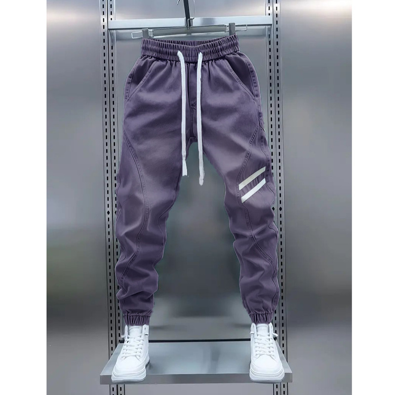 Men's purple drawstring waist denim jogger pants, stretch fabric, comfortable for all seasons, suitable for daily wear Men's purple drawstring waist denim jogger pants, stretch fabric, comfortable for all seasons, suitable for daily wear