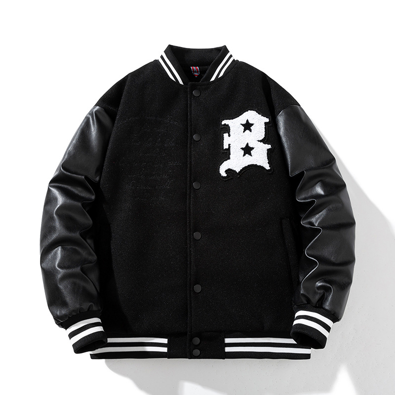 Men's Clothing Autumn And Winter Cotton And Thickened Baseball Uniform Men's Embroidered Couple's Woolen And Pu Leather Jacket Flight Jacket Trendy_voghion.com