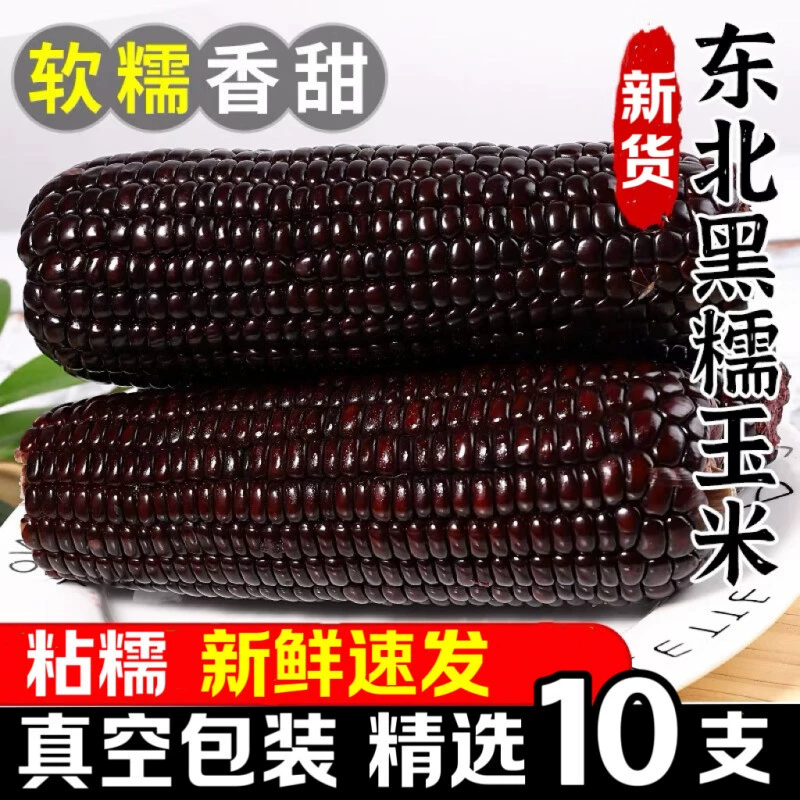 Северо-восточная черная клейкая кукуруза, 10 початков, бесплатная доставка, свежая фиолетовая клейкая кукуруза, упаковка по 1 початку, готовая к употреблению, сладкие и нежные зерна кукурузы, вакуумная упаковка, бесплатная доставка.