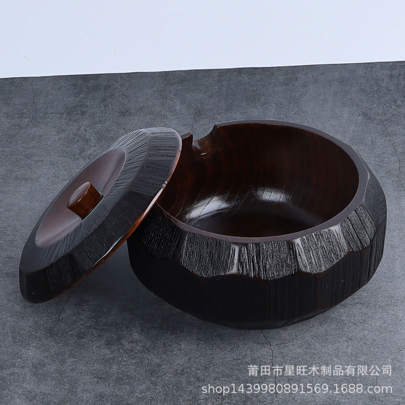 Suministro directo de fábrica de madera maciza japonés y coreano tazón de fideos instantáneos madera entera excavación tazón de madera grande con tapa anti-escaldado tazón de ensalada redonda en stock