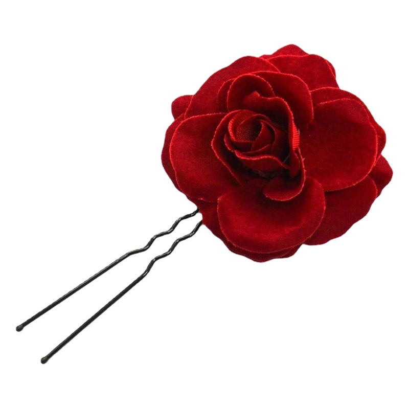 Tocado nupcial rosa roja cabeza flor horquilla clip en forma de U accesorios horquilla tostada Ropa Accesorios para el cabello boda femenina