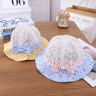 children Sunscreen Sun hat girl summer Thin section bow Lace ventilation Fisherman hat baby baby Visor