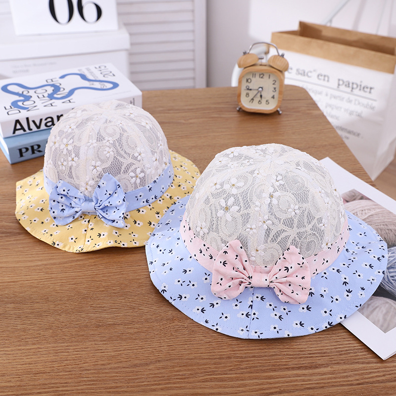 children Sunscreen Sun hat girl summer Thin section bow Lace ventilation Fisherman hat baby baby Visor