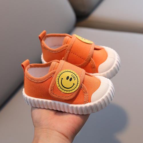 Solid Soft Bottom Baby Shoes Boys and Girls Breathable Canvas Shoes Non-Slip Toddler Shoes Velcro Single Shoes Children's Casual Shoes