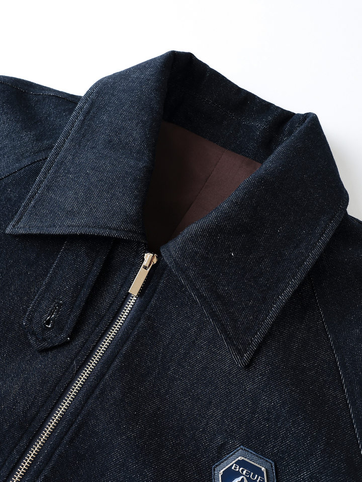 Áo khoác denim nữ dáng thông thường, dài tay, cổ bẻ, có dây rút, phong cách công sở — Màu tím than