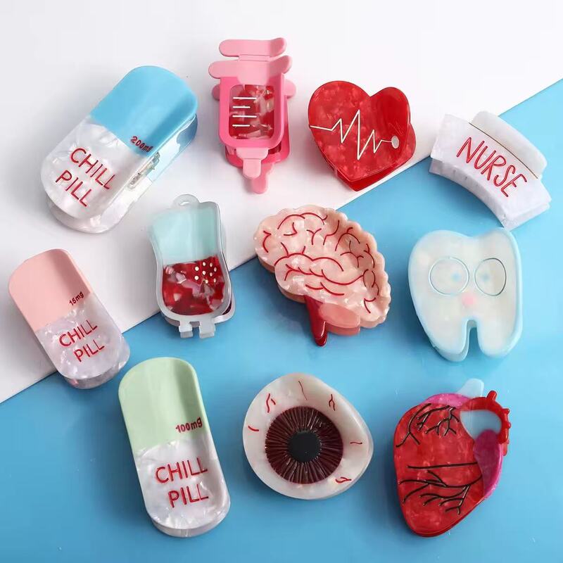 Cross-Border Color Matching Pill Heart Medical Care Series Clip Cartoon Ponytail Half-Tied Hair High-End Shark Clip on the Back of the Head