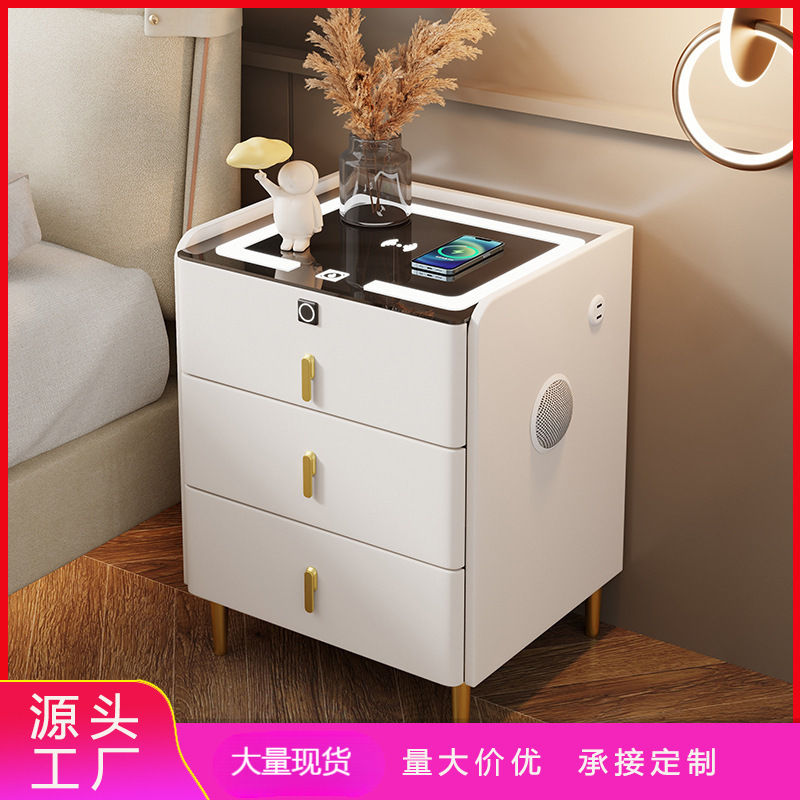 智能床头柜岩板床头桌三抽多功能无线充电现代简约卧室家用床边柜|undefined