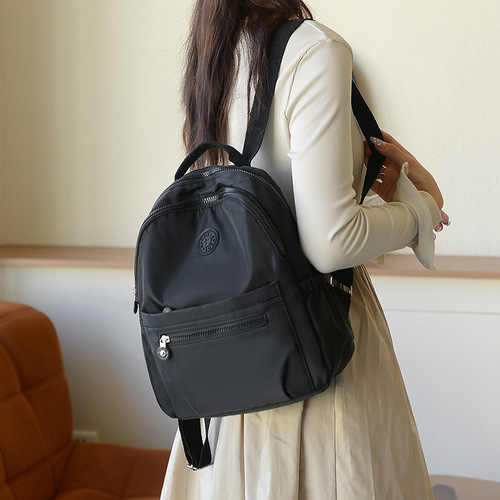 Minimalist solid color women's double shoulder bag, Korean style, versatile small backpack, fashionable canvas, hot selling, breathable and lightweight