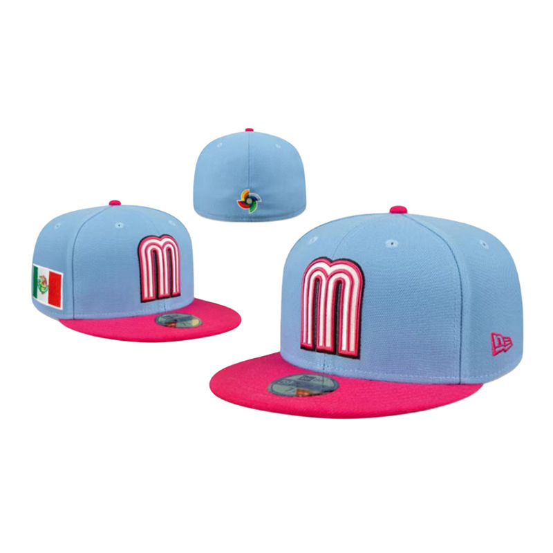 Fábrica de suministro directo para el equipo mexicano bordado nuevo logotipo de bandera de molino de viento letras de sombrero de béisbol mMéxico