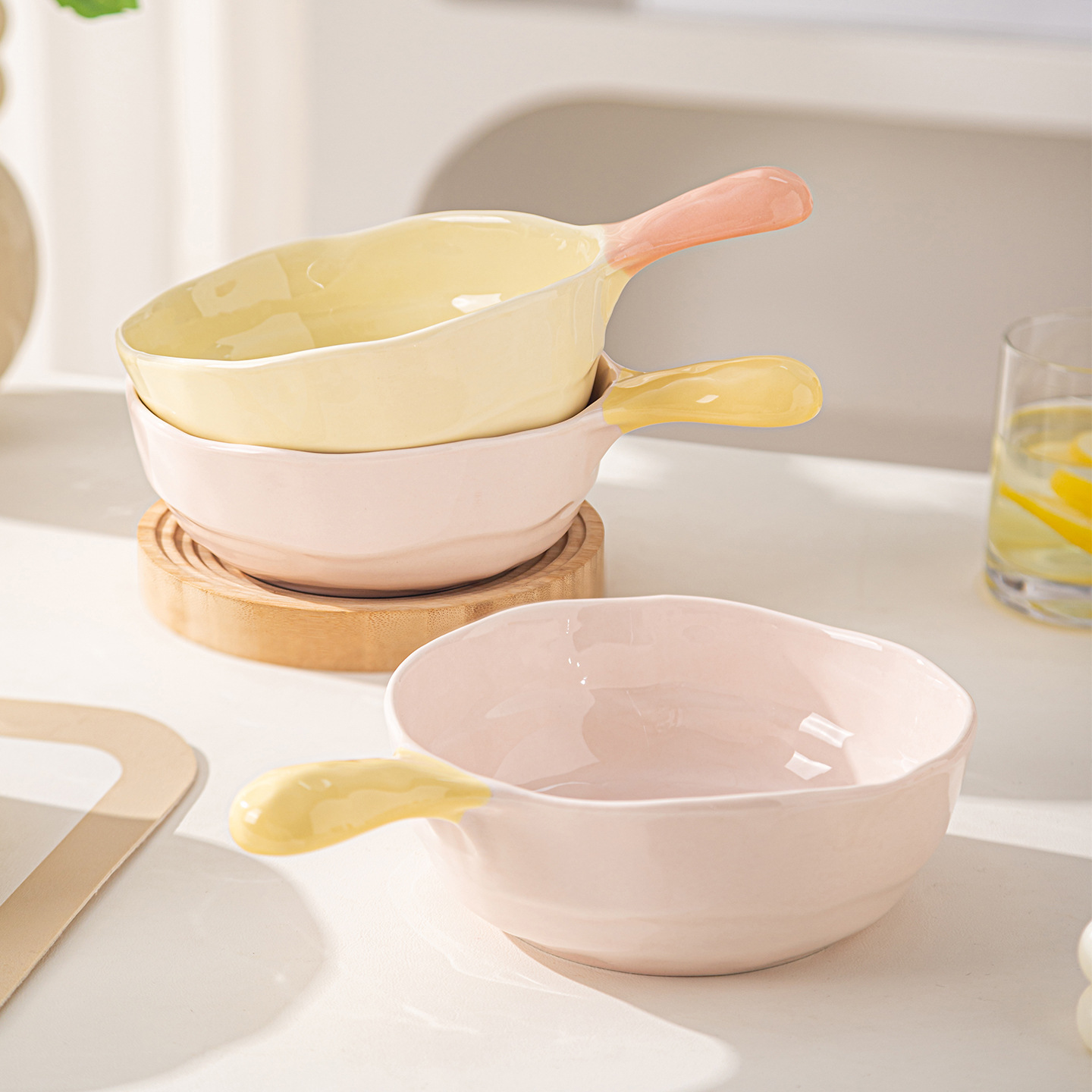 Ins de alto valor facial crema de viento mango doméstico tazón de cerámica para asar tazón de desayuno de una persona tazón de fideos bolos de cerámica cubiertos