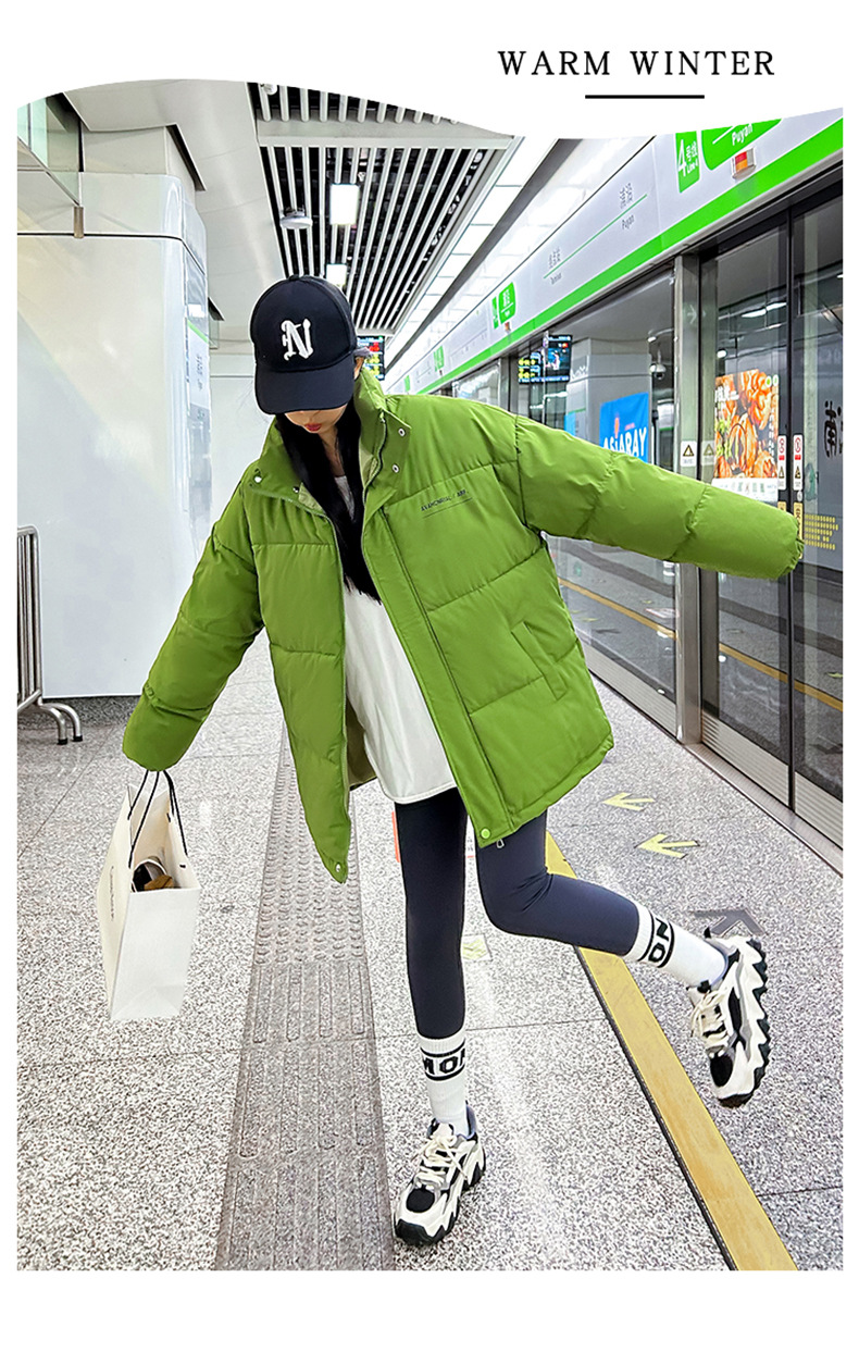 Women's Down Coat Mid Length Standing Collar Thickened Bread Style_voghion.com