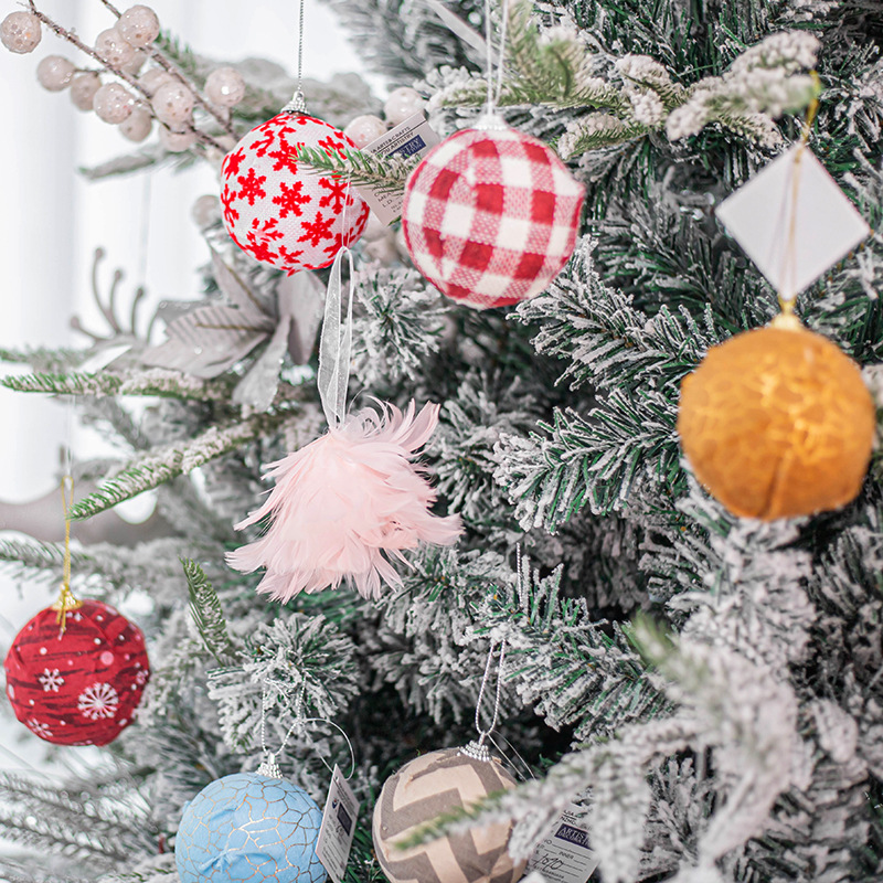 Decoración de Navidad suministros Plaid árbol de Navidad colgante tela de espuma traje de bola de Navidad 8cm en stock al por mayor