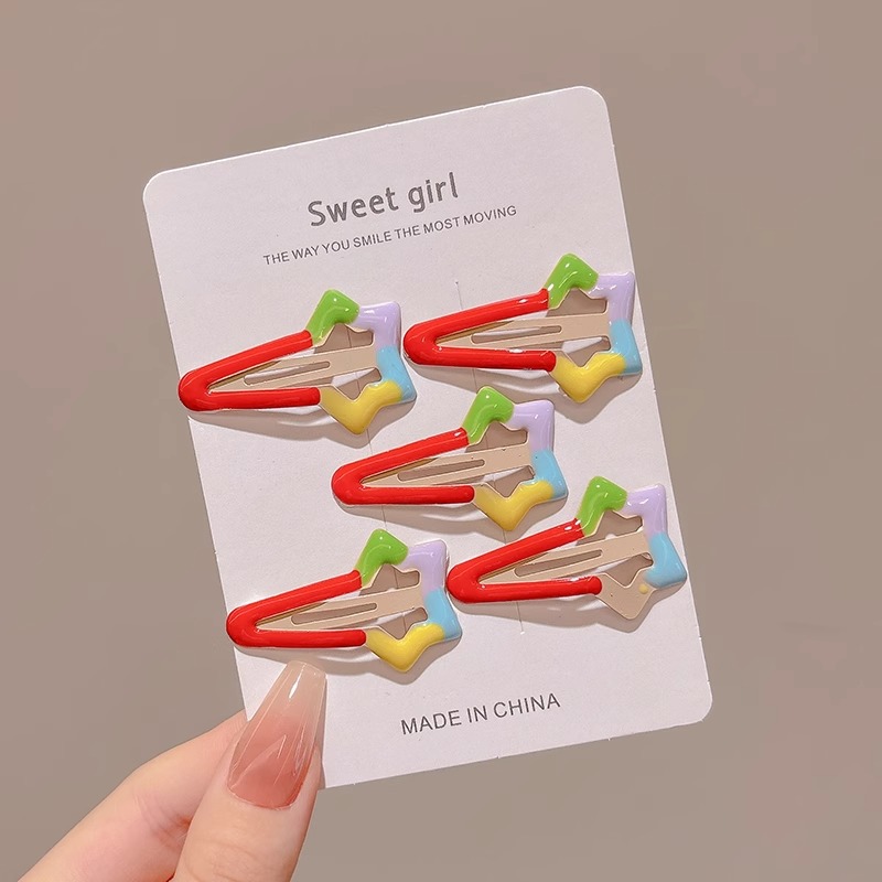 Horquilla de estrella de color dopamina 2025 nueva horquilla de gota de agua de nube para niños flequillo lateral bb clip tocado