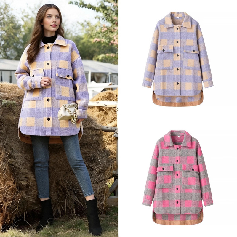 Za Foreign Trade Cross-Border Wholesale European and American Style Women's Winter Popular Pocket Decorative Plaid Loose Shirt Jacket