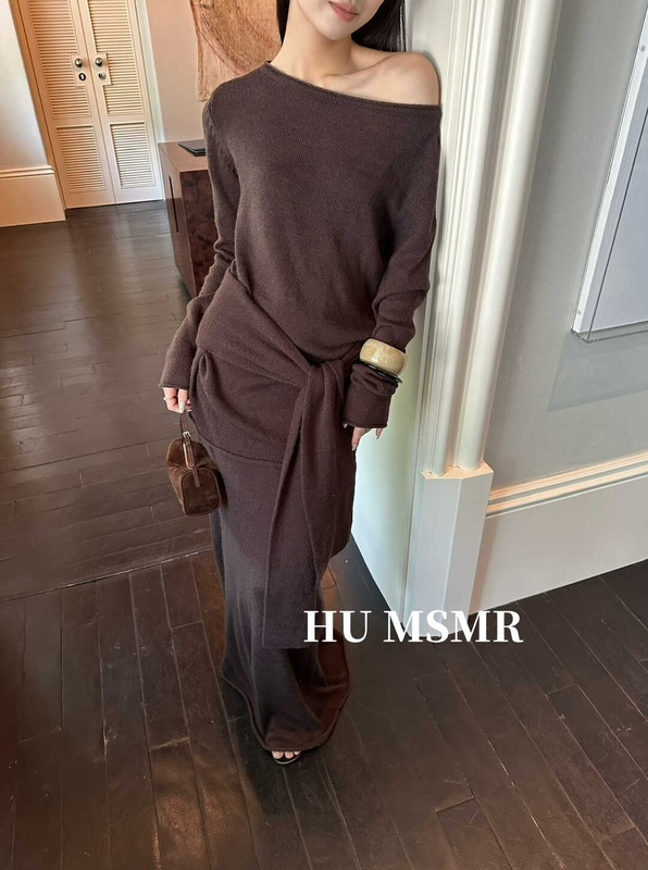 广州十三行HUMSMR秋上新爆款法式优雅高级感露肩针织衫H810|undefined