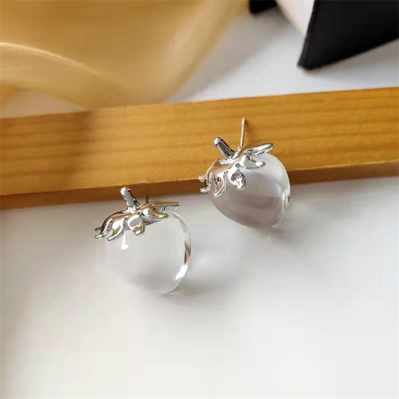 Korea Cute Transparent Glass Earrings Fashion Fruit Strawberry Small Earrings display picture 1