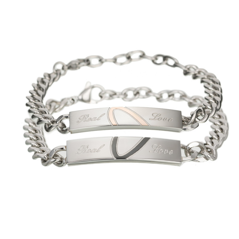 Titanium Steel Couple Bracelet Set Silver Hearts