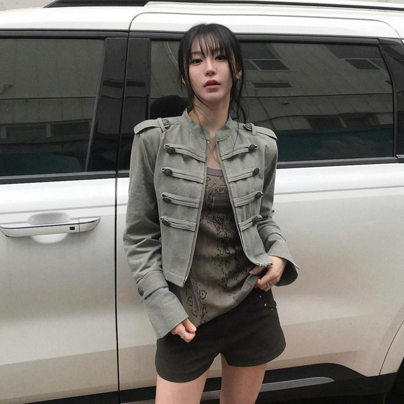 Modern court-style Napoleon double-breasted stand-collar zip-up jacket, Korean designer women's short Korean-style jacket Modern court-style Napoleon double-breasted stand-collar zip-up jacket, Korean designer women's short Korean-style jacket