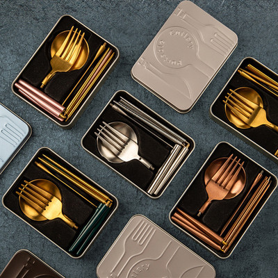 304不锈钢可拆卸葡萄牙刀叉勺便携分装两节折叠金色餐具套装跨境|ms