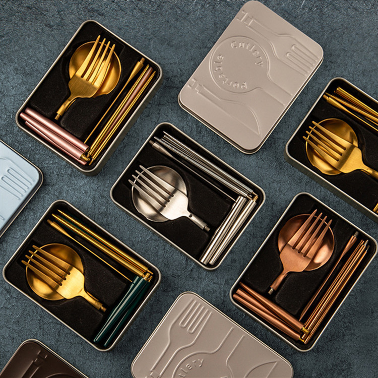 304不锈钢可拆卸葡萄牙刀叉勺便携分装两节折叠金色餐具套装跨境|ms
