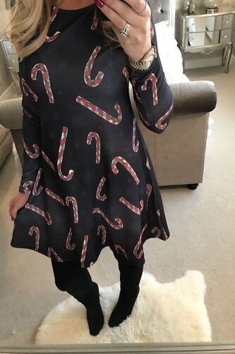 Women's eBaywish Christmas Print Dress, Multi-Print Long Sleeve, Elegant Christmas Limited Edition