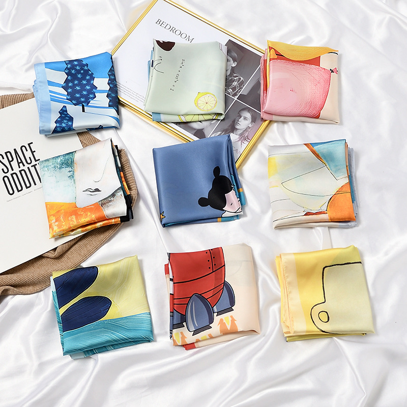 Oil painting small square scarf women's original printing Spring and Autumn summer thin decorative scarf tie hair band matching shirt suit scarf