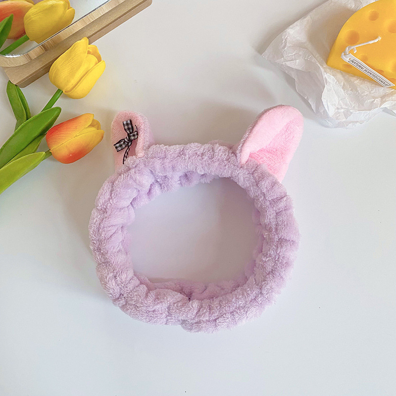Corea del Sur dulce gato oído pelo banda mujeres spa cara máscara pelo banda Plaid arco pañuelo accesorios para el cabello