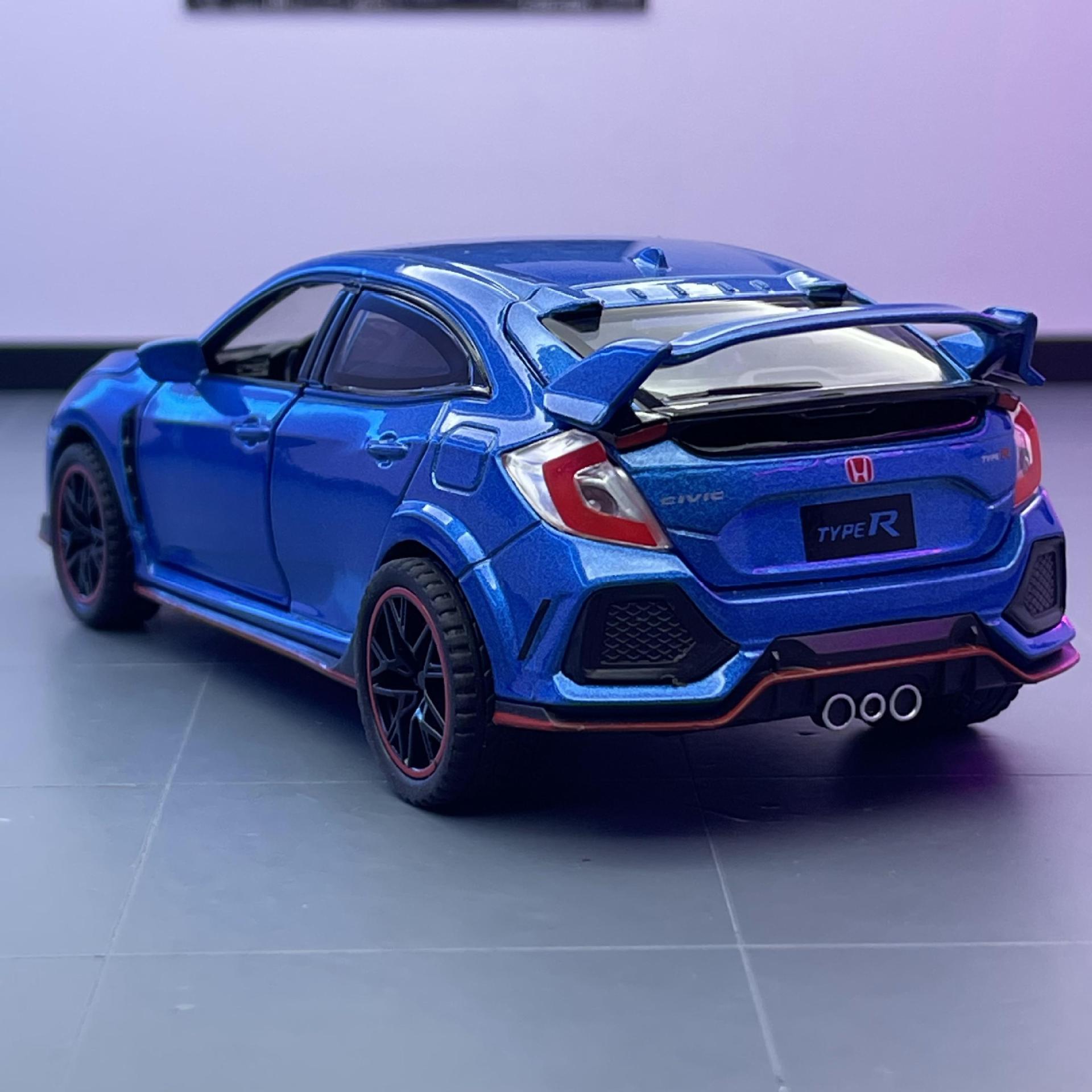 Jianyuan aleación genuina 1:32 Civic Typer modelo de coche tire hacia atrás con sonido y luz niño modelo de coche de juguete adornos