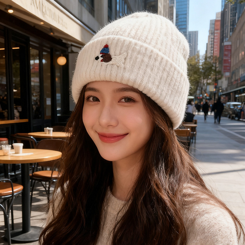 秋冬可爱小狗毛线帽子女韩版2025新款针织帽户外保暖百搭套头冷帽|undefined