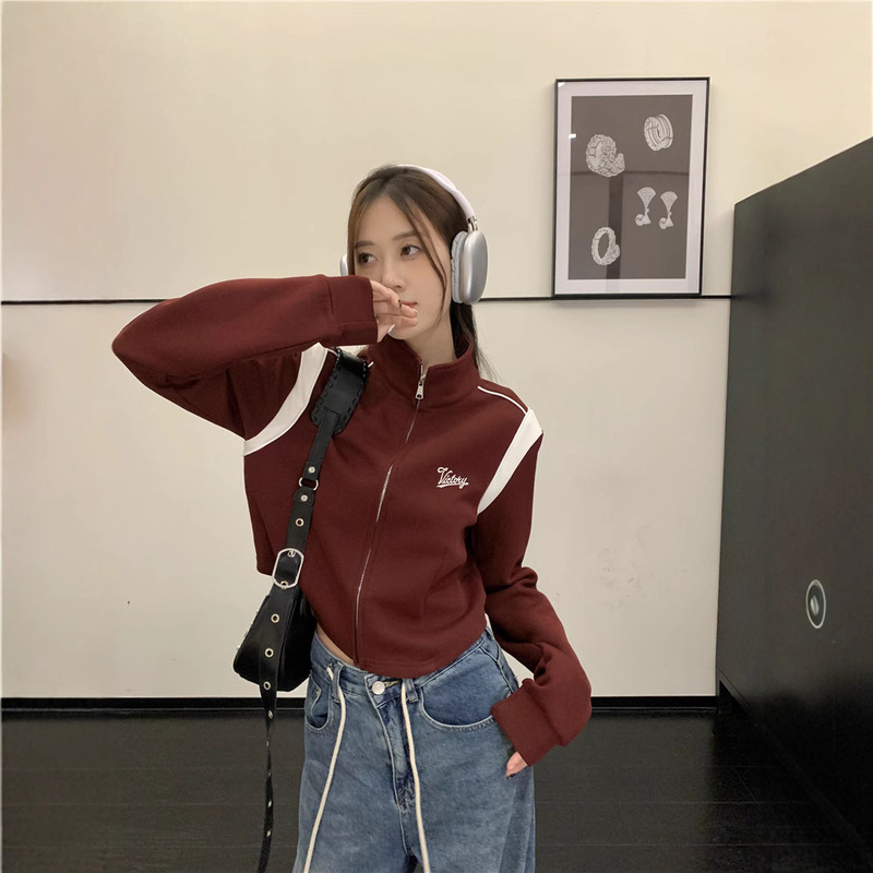 plus size American Contrast Long Sleeve Sweatshirt Coat Spring and Autumn 2025 New Women's Baseball Suit chubby girl Short Top plus size American Contrast Long Sleeve Sweatshirt Coat Spring and Autumn 2025 New Women's Baseball Suit chubby girl Short Top