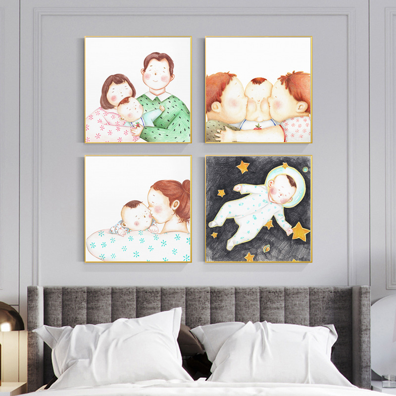 Children's Room Hanging Painting Simple Living Room Fresh Cartoon Combination Decorative Painting Modern Bedroom Warm Character Art Painting Children's Room Hanging Painting Simple Living Room Fresh Cartoon Combination Decorative Painting Modern Bedroom Warm Character Art Painting