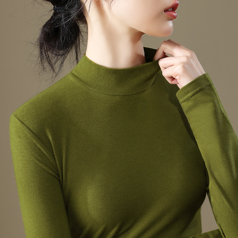 Camisa de fondo de terciopelo de cuello alto pequeño color café para mujer 2024 nuevo estilo interior de manga larga con ropa de fondo de piel cálida de estilo occidental de moda de otoño e invierno image 3