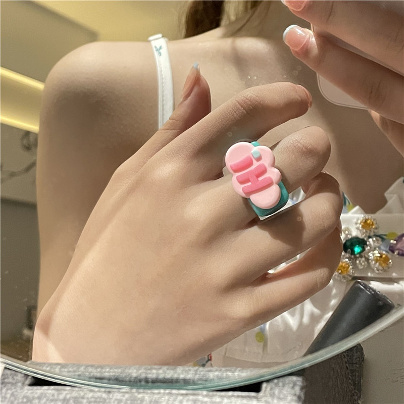 Fashion Letter Color Candy Color Resin Ring display picture 2