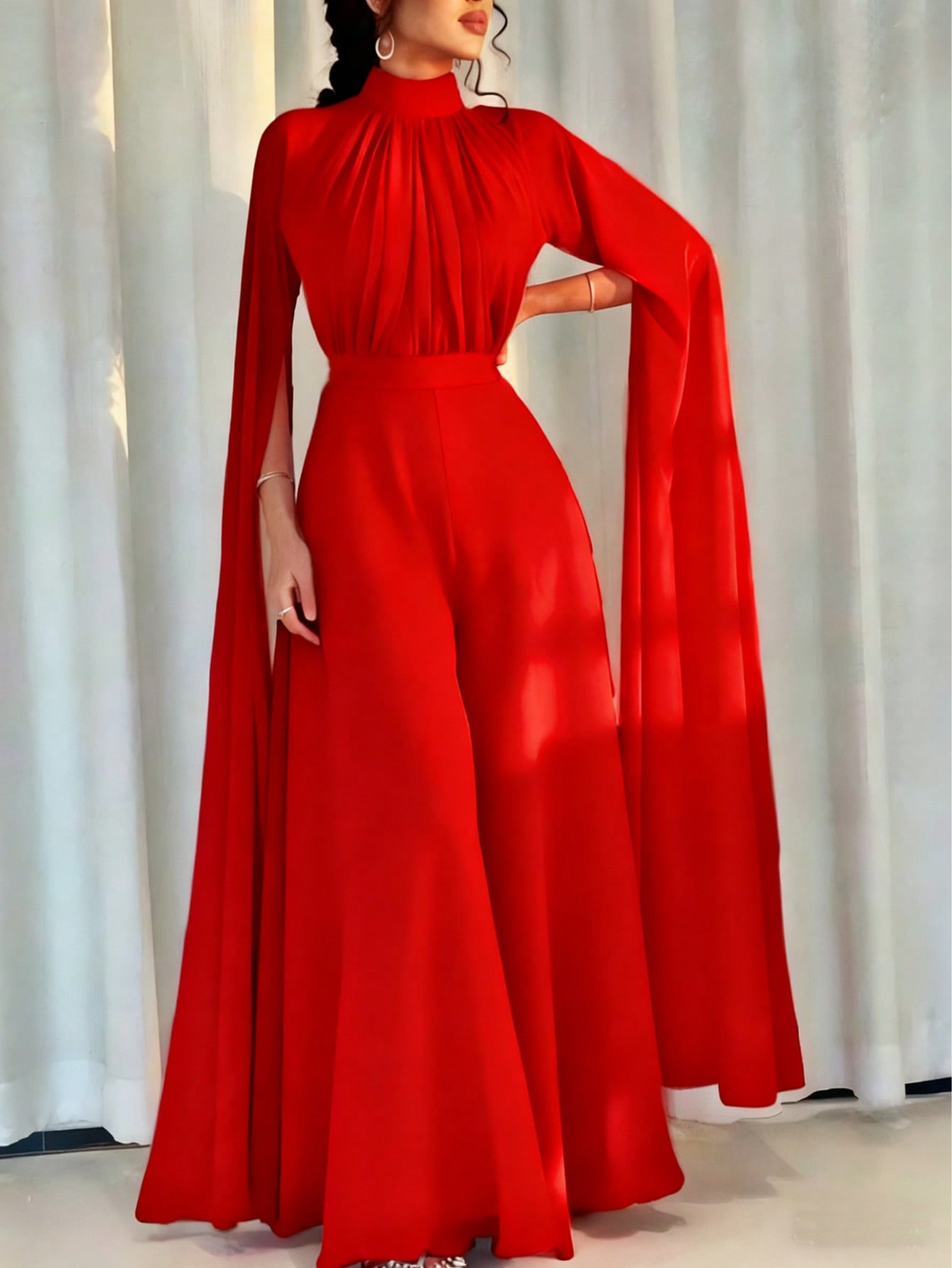 Inventario de verano 2025 nueva estrella europea y americana elegante estilo de chiffon plumsuit vestido y pantalones de piernas anchas image 8