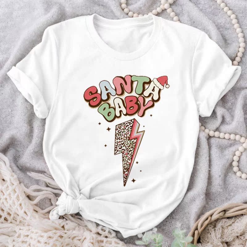 プラスサイズの女性のクリスマス Tシャツ女性の白いクリスマスツリーサンタクロースカジュアルクリスマスプリント半袖新年|undefined