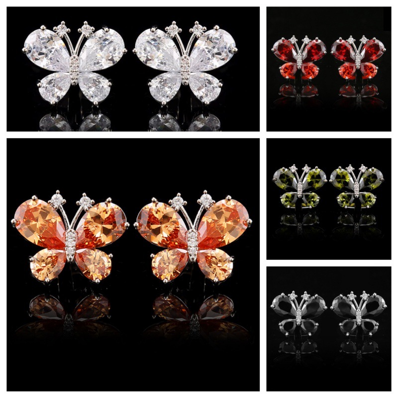 Cufflinks men's light luxury women's butterfly shape zircon French suit shirt gem diamond cufflinks cufflinks cross-border