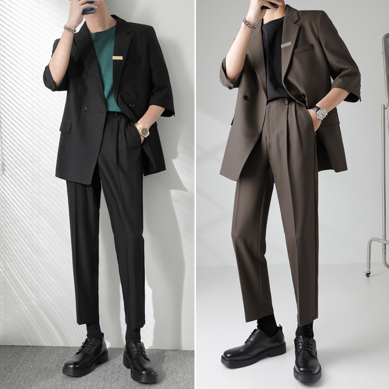 Spring and Summer New Light Mature Style Short-sleeved Suit Men's Suit Korean Style Fashionable Loose Casual Seven-sleeved Suit for Youth