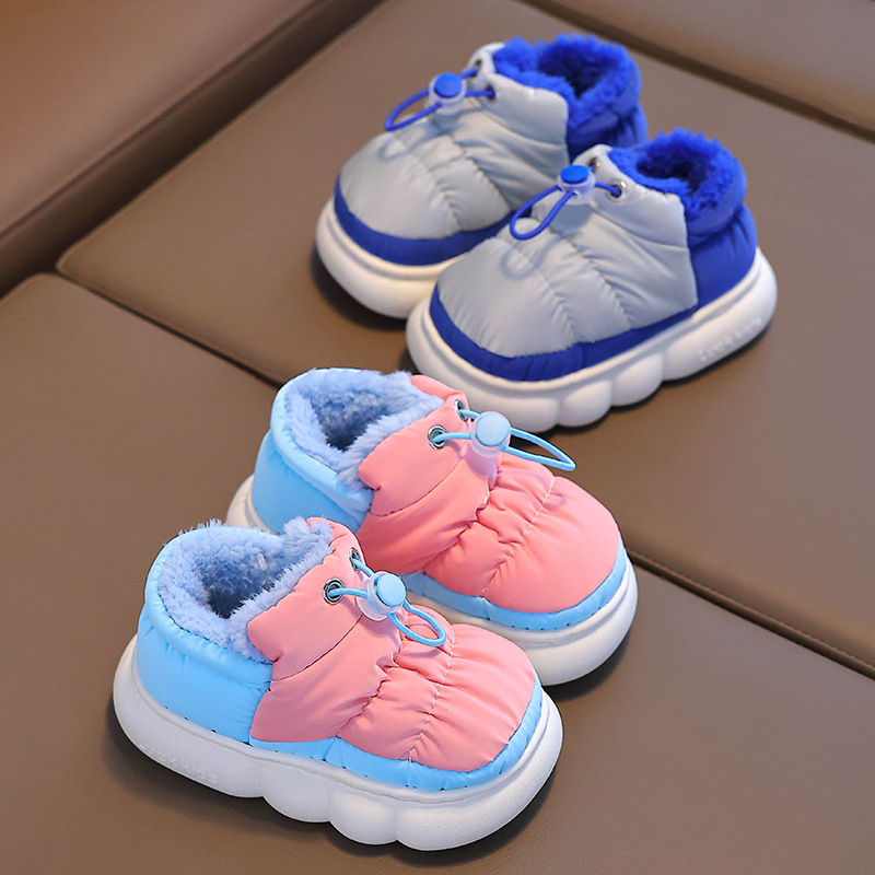 Bolsas de invierno para niños, zapatos de algodón de talón para niños, hombres y mujeres, plumón impermeable para el hogar, calentamiento de piel para niños, zapatos de algodón elásticos