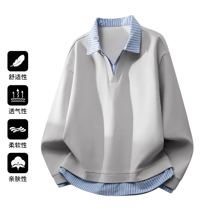 Spring and Autumn Two-Piece Shirt-Collar Sweatshirt for Men, American-Style Trendy Brand, Casual Loose Jacket, Men's Light Luxury High-End Sweatshirt