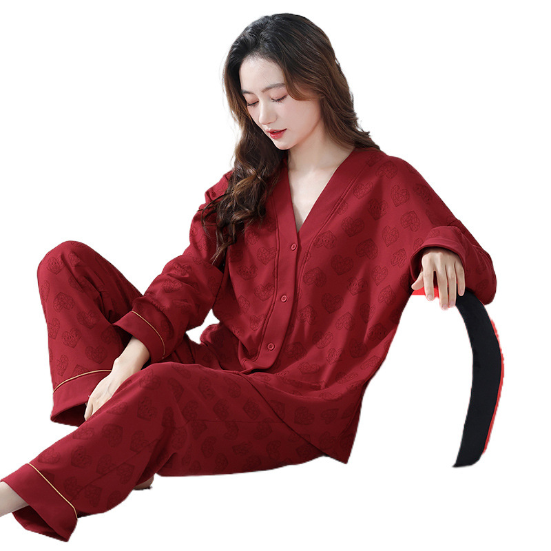 빨간 잠옷 여자 플러스 사이즈 결혼식 신혼 봄과 가을 느슨한 세트 겨울 가족 년 축제 사랑 홈 옷