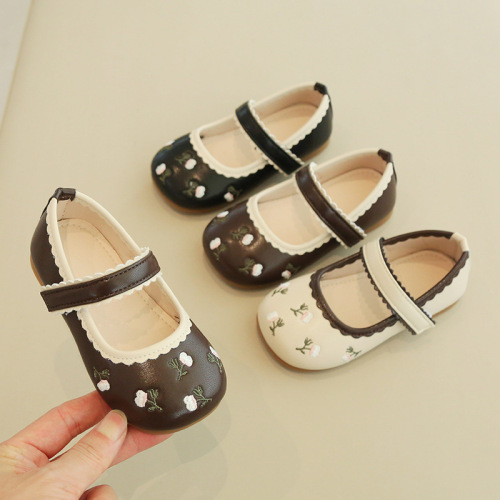 Girls' Leather Shoes for Spring and Autumn, Children's Shoes, Little Girls' Princess Style Shoes, Soft-Soled Non-Slip Peas Shoes, Trendy Single-Layer Shoes