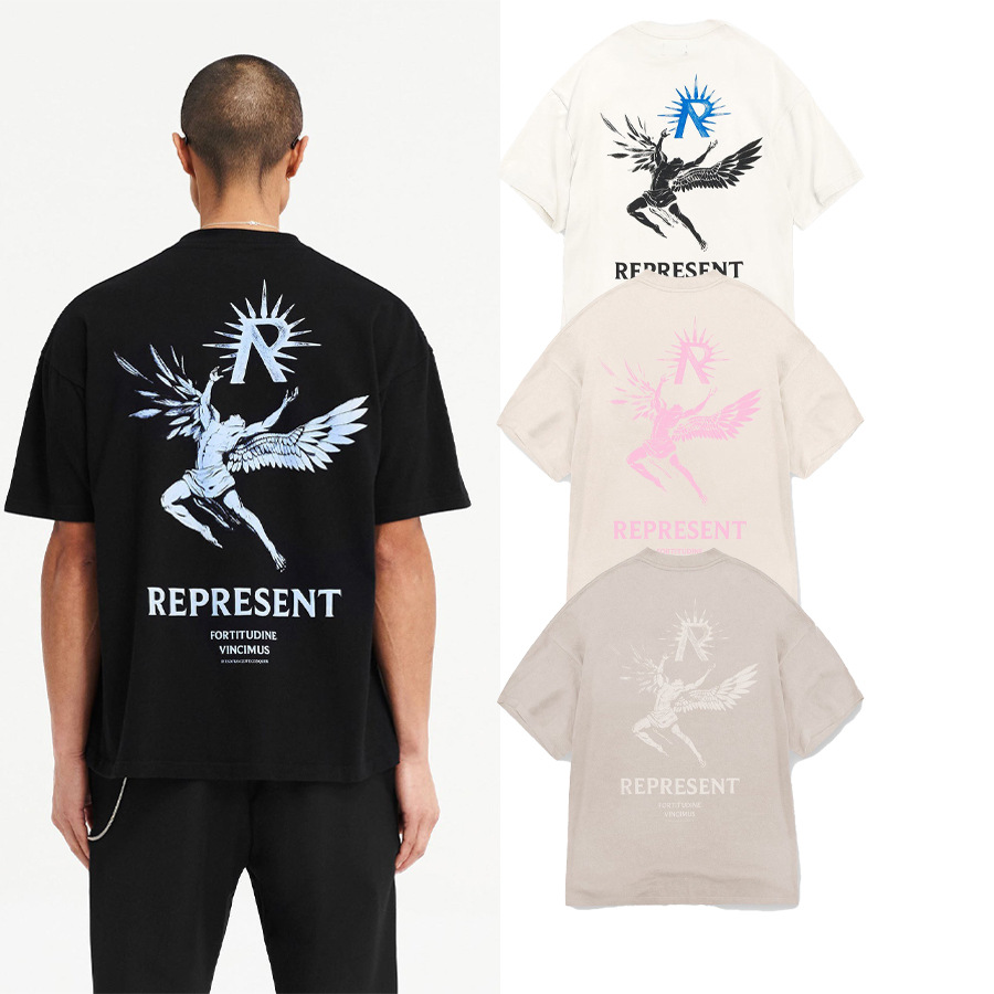 Marca de moda transfronteriza REPRESENT sol ala dios personaje lema logo hombre suelto casual camiseta de manga corta