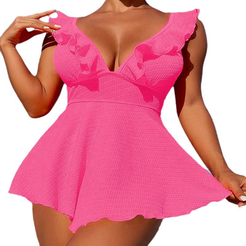 GraceChic GraceChic Bademode 2024 Neue Europäische Und Amerikanische Rüschen V-ausschnitt Bauch Bedecken Konservative Badeanzug Für Frauen High-end_voghion.com